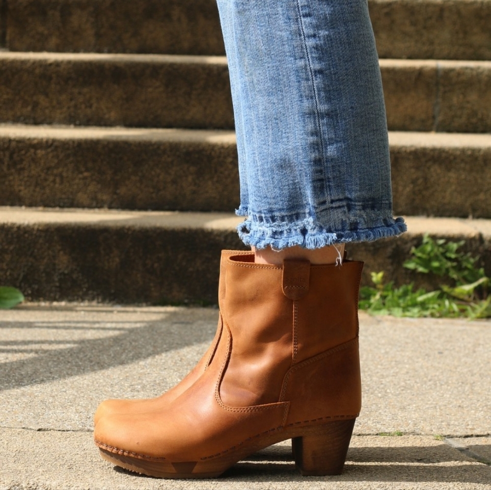 SANITA Juna Leather Wood Detailed  Bootie Boot Brown Cognac 10 euro 41